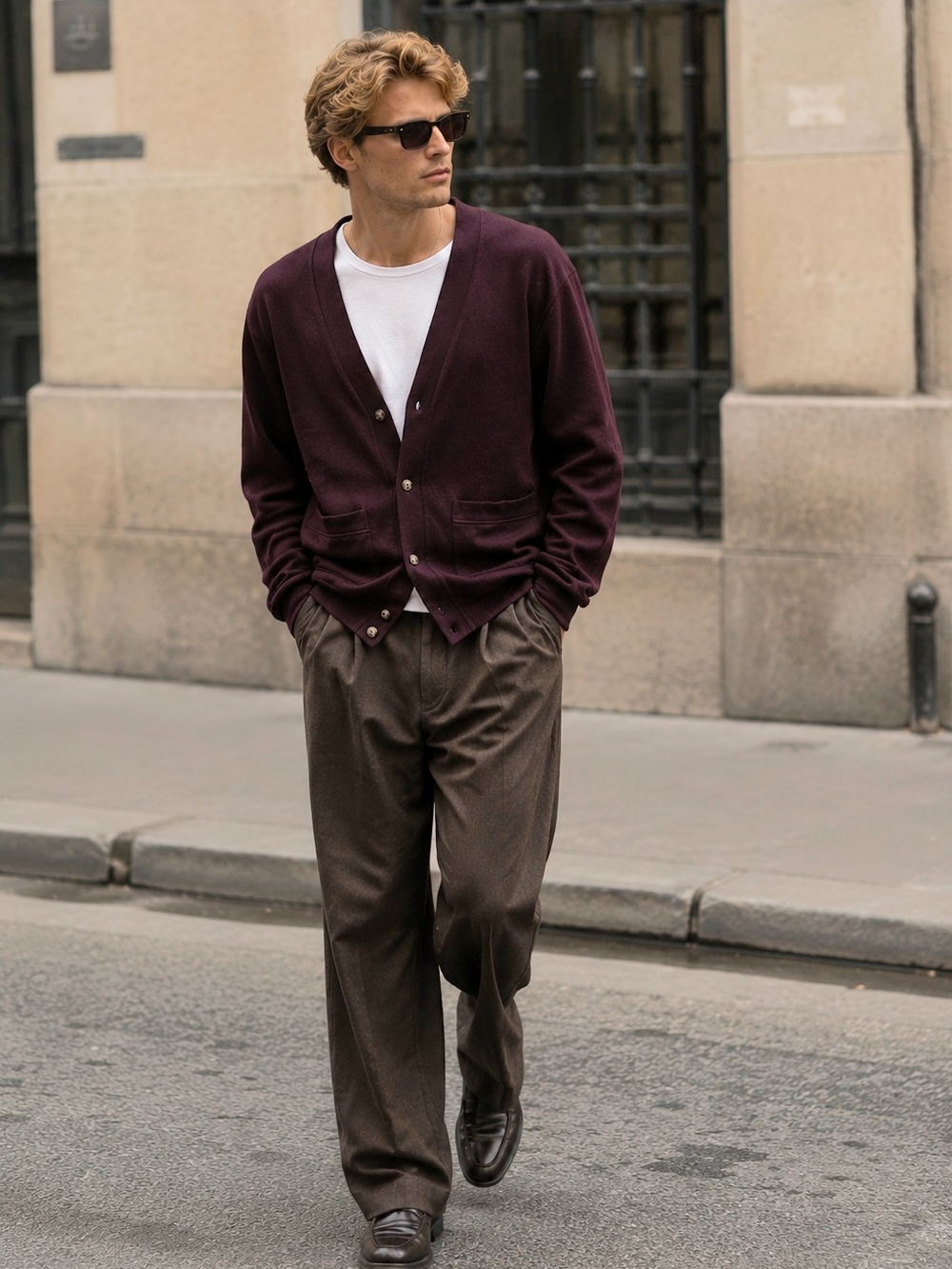 Vintage Robe di Kappa Men Burgundy Cardigan Oversized Grandpacore Dark Academia